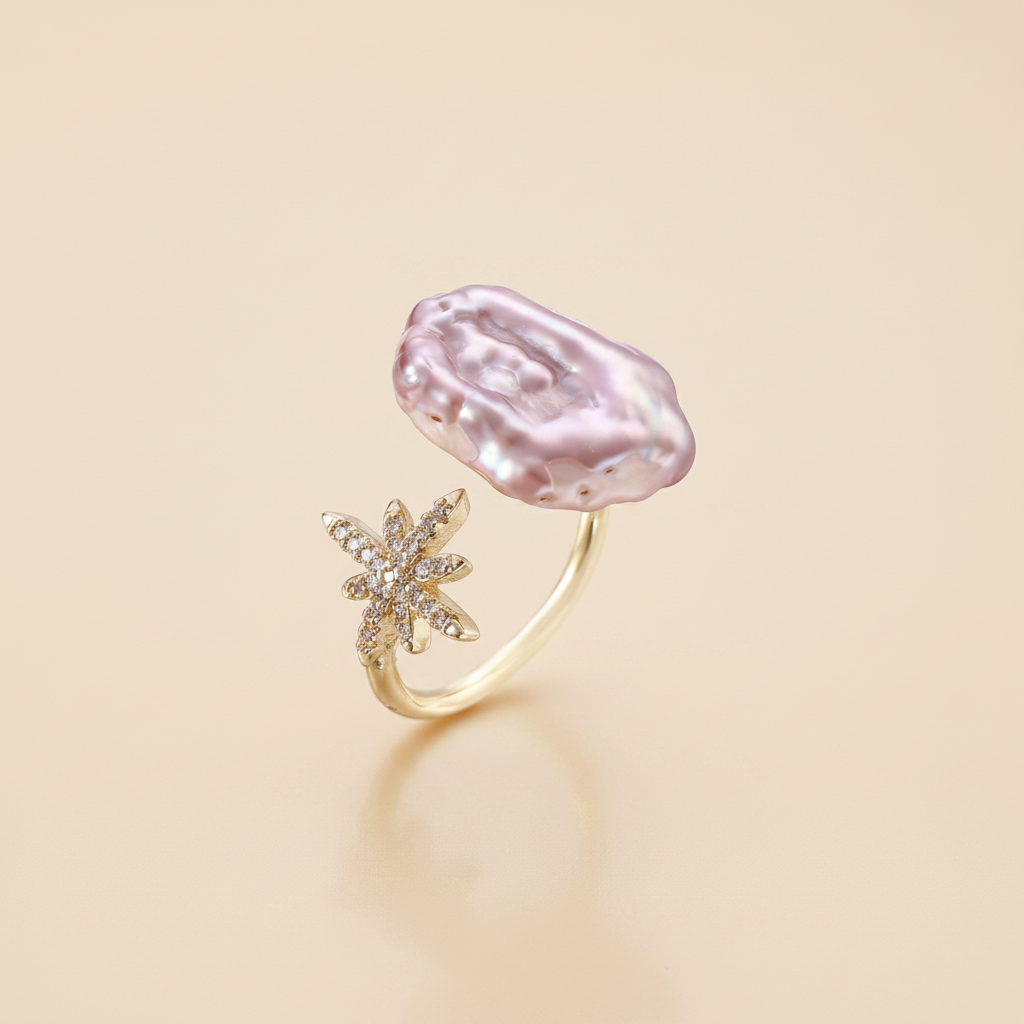 Bague perle baroque étoile - vue macro