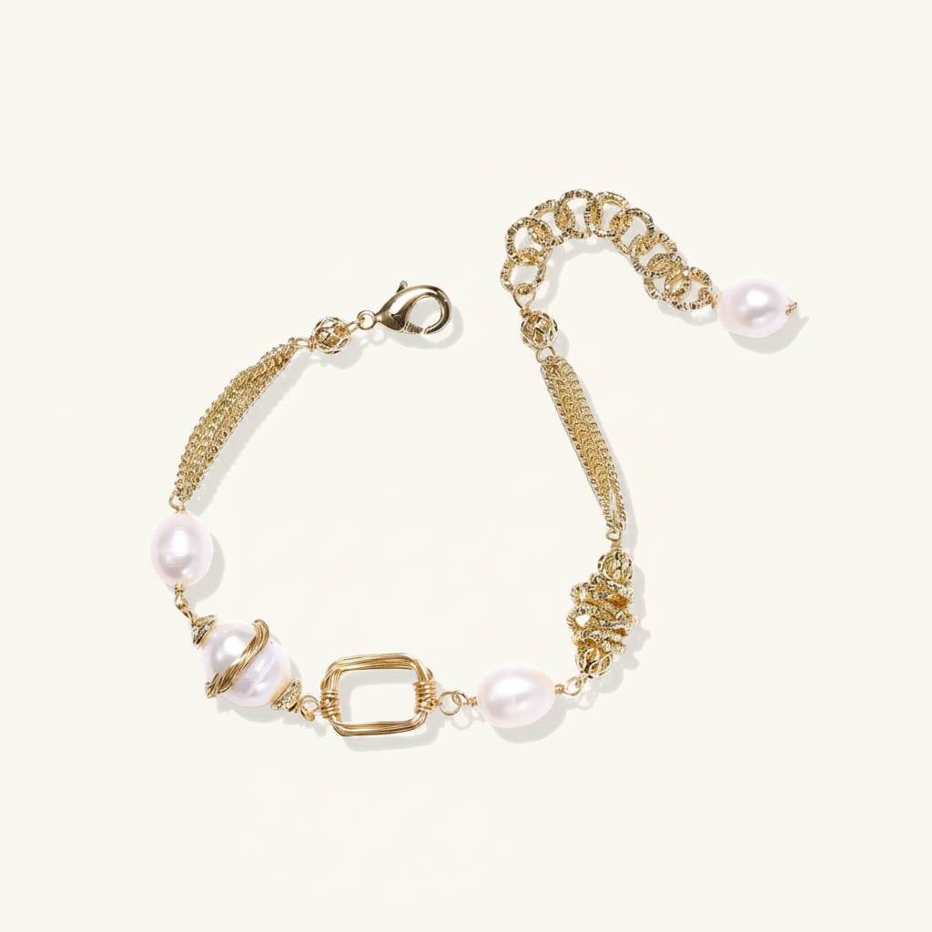 Bracelet chaîne perles d'eau douce - flat lay