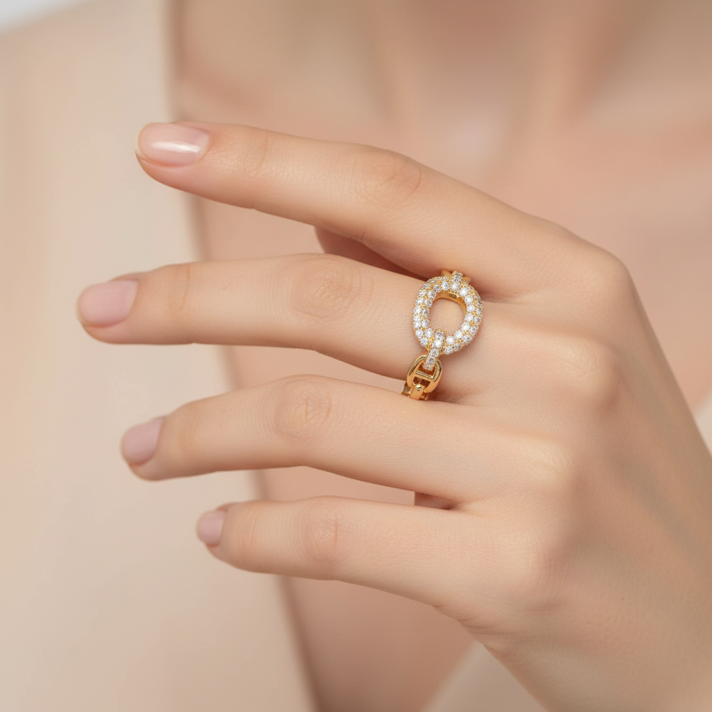 Bague chaîne marine dorée plaqué or 18K