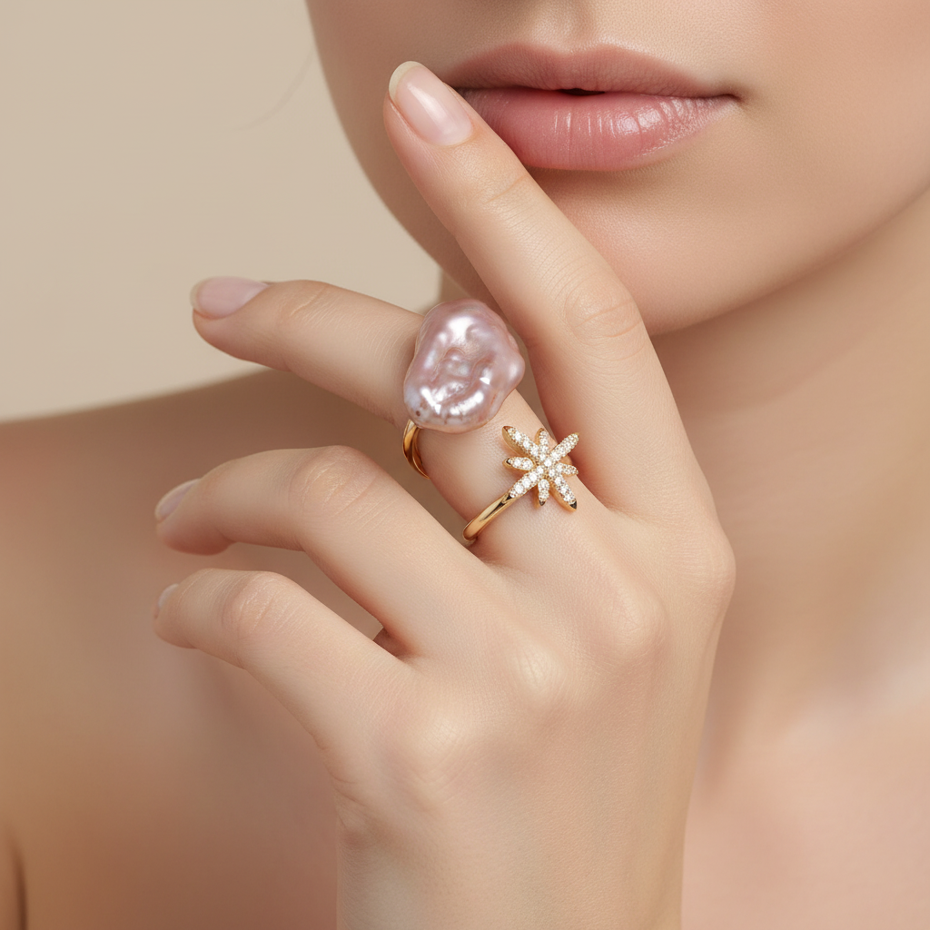 Lifestyle bague perle baroque étoile